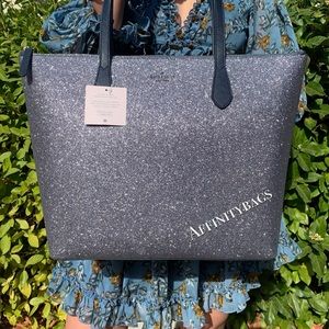 Kate spade large joeley dawn blue glitter tote NWT